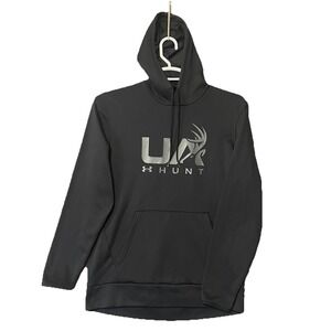 Under Armour Hunting Hoodie Mens Medium Black Deer‎ Pullover Sweatshirt Fleece